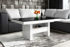 Ławostoły|Stoliki Kawowe| Ławostół z szufladą AVERSA LUX połysk czarny / biały