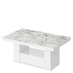 Ławostoły|Stoliki Kawowe| Ławostół z szufladą MALAGA PRINT połysk nadruk marmur / biały