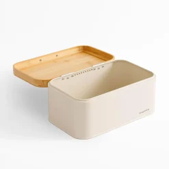 inny Chlebak z bambusową pokrywą kremowy CAPRI 30,5x17,5x15 cm