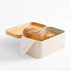 inny Chlebak z bambusową pokrywą kremowy CAPRI 30,5x17,5x15 cm