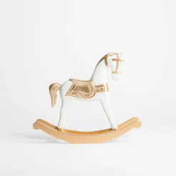 inny Dekoracja biało-złota KOŃ NA BIEGUNACH 22 cm