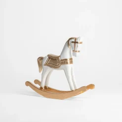 inny Dekoracja biało-złota KOŃ NA BIEGUNACH 22 cm