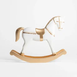 inny Dekoracja biało-złota KOŃ NA BIEGUNACH 30 cm