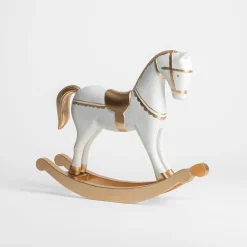 inny Dekoracja biało-złota KOŃ NA BIEGUNACH 30 cm