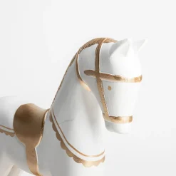 inny Dekoracja biało-złota KOŃ NA BIEGUNACH 30 cm