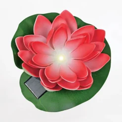 Zumaline Dekoracja zewnętrzna solarna LED IP44 czerwona KWIAT LOTOSU