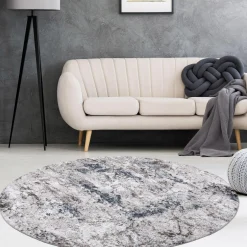 Dywany Do Prania W Pralce|Dywany Z Krótkim Włosiem|inny Dywan retro VISION, szaro-granatowy, okrągły, 120 cm