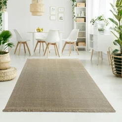 Dywan wełniany z frędzlami beżowy WOOL 80x150 cm