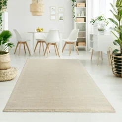 Dywan wełniany z frędzlami jasnobeżowy WOOL 120x170 cm