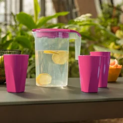 inny Dzbanek plastikowy z 4 kubkami różowy