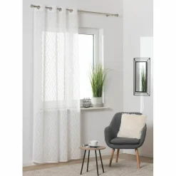 Firany, Zasłony I Akcesoria| Firana na przelotkach w geometryczne wzory biała TULUM 140x260 cm