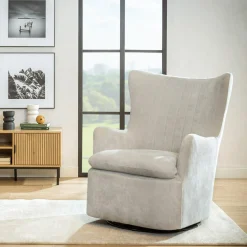 Fotele Wypoczynkowe| Fotel bujany na obrotowej podstawie szary SHOAN