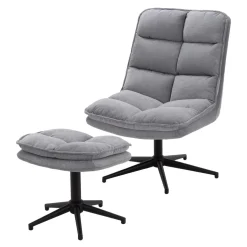 Fotele Wypoczynkowe| Fotel obrotowy z podnóżkiem szary CHENNAI