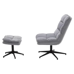 Fotele Wypoczynkowe| Fotel obrotowy z podnóżkiem szary CHENNAI