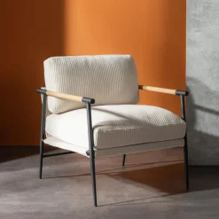 Fotele Wypoczynkowe| Fotel sztruksowy kremowy DRITRE