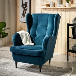 Fotele Wypoczynkowe|inny Fotel uszak welurowy niebieski VITO