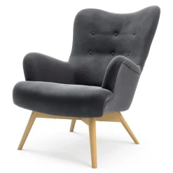 Fotel welurowy szary ZELE