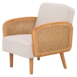 Fotele Wypoczynkowe| Fotel wypoczynkowy beżowy z plecionką wiedeńską ZELMO