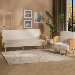 Fotele Wypoczynkowe| Fotel wypoczynkowy beżowy z plecionką wiedeńską ZELMO