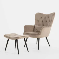 Fotele Wypoczynkowe|inny Fotel wypoczynkowy z podnóżkiem beżowy JEXI