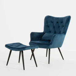 Fotele Wypoczynkowe|inny Fotel wypoczynkowy z podnóżkiem granatowy JEXI