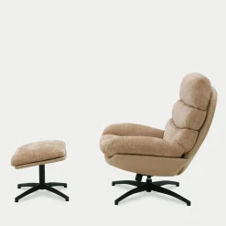 Fotel wypoczynkowy z podnóżkiem beżowy DEFIT