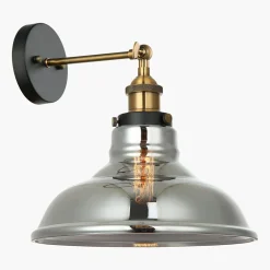 Kinkiety|inny Kinkiet czarno-złoty przydymiony klosz HUBERT