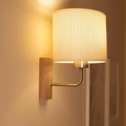 Kinkiety|Spot - Light Kinkiet do salonu drewniany abażur kremowy MERCEDES