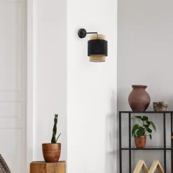 Kinkiety|TK Tomasz Krywult Kinkiet rattanowy czarny BOHO