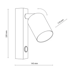 TK Tomasz Krywult Kinkiet reflektor z włącznikiem czarno-złoty TOP
