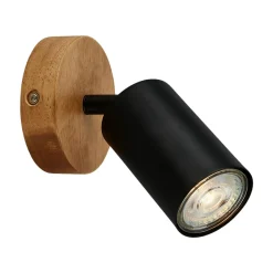 Kinkiet spot regulowany drewniana podstawa czarny VINTAGE