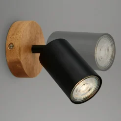Kinkiet spot regulowany drewniana podstawa czarny VINTAGE