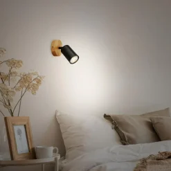 Kinkiet spot regulowany drewniana podstawa czarny VINTAGE