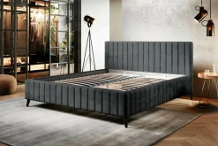 Łóżka Tapicerowane|Łóżka| Łóżko grafitowe ze stelażem MAGGIE FULL 160x200 cm