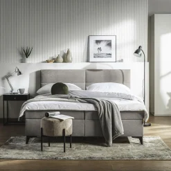 Łóżka Tapicerowane|Łóżka| Łóżko kontynentalne jasnoszare MARY 160x200 cm