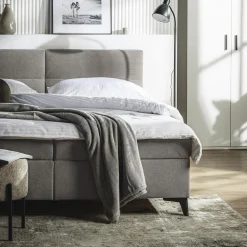 Łóżka Tapicerowane|Łóżka| Łóżko kontynentalne jasnoszare MARY 160x200 cm