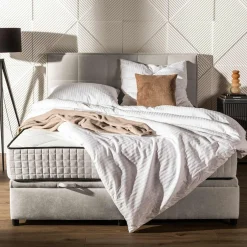 Łóżka Tapicerowane|Łóżka|inny Łóżko kontynentalne jasnoszare LAURITA SQUARE 180x200 cm