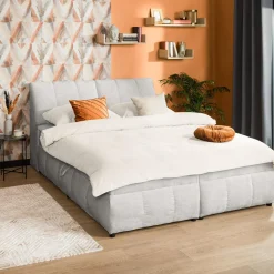 Łóżka Tapicerowane|Łóżka| Łóżko kontynentalne szare LORENZO HR 140x200 cm