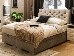 Łóżka Tapicerowane|Łóżka| Łóżko kontynentalne z pikowanym wezgłowiem DAPHNE 160x200 cm