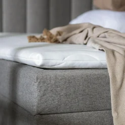 Łóżko kontynentalne z toperem szare PEDRO PU 140x200 cm