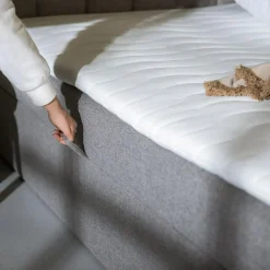 Łóżko kontynentalne z toperem szare PEDRO PU 140x200 cm