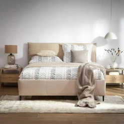inny Łóżko tapicerowane beżowe LIVA FULL 160x200 cm