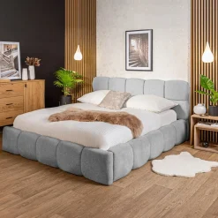 Łóżko tapicerowane boucle jasnoszare CELINE 180x200 cm