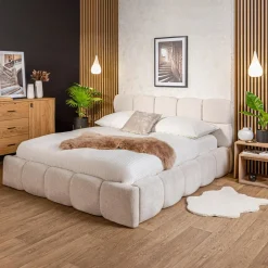 Łóżka Tapicerowane|Łóżka| Łóżko tapicerowane boucle kremowe CELINE 140x200 cm