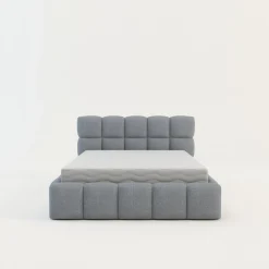 Łóżko tapicerowane boucle szaroniebieskie CELINE 140x200 cm