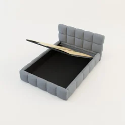 Łóżko tapicerowane boucle szaroniebieskie CELINE 140x200 cm