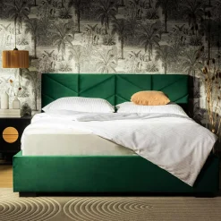 inny Łóżko tapicerowane ciemnozielone VIVIANE CORTO 140x200 cm