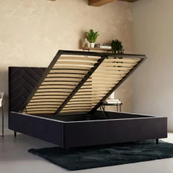 Łóżka Tapicerowane|Łóżka| Łóżko tapicerowane czarne DOMENICA ALTO 140x200 cm