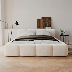 Łóżka Tapicerowane|Łóżka| Łóżko tapicerowane jasnobeżowe ANGELICA 180x200 cm