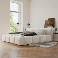 Łóżka Tapicerowane|Łóżka| Łóżko tapicerowane jasnobeżowe ANGELICA 160x200 cm